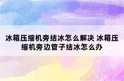 冰箱压缩机旁结冰怎么解决 冰箱压缩机旁边管子结冰怎么办